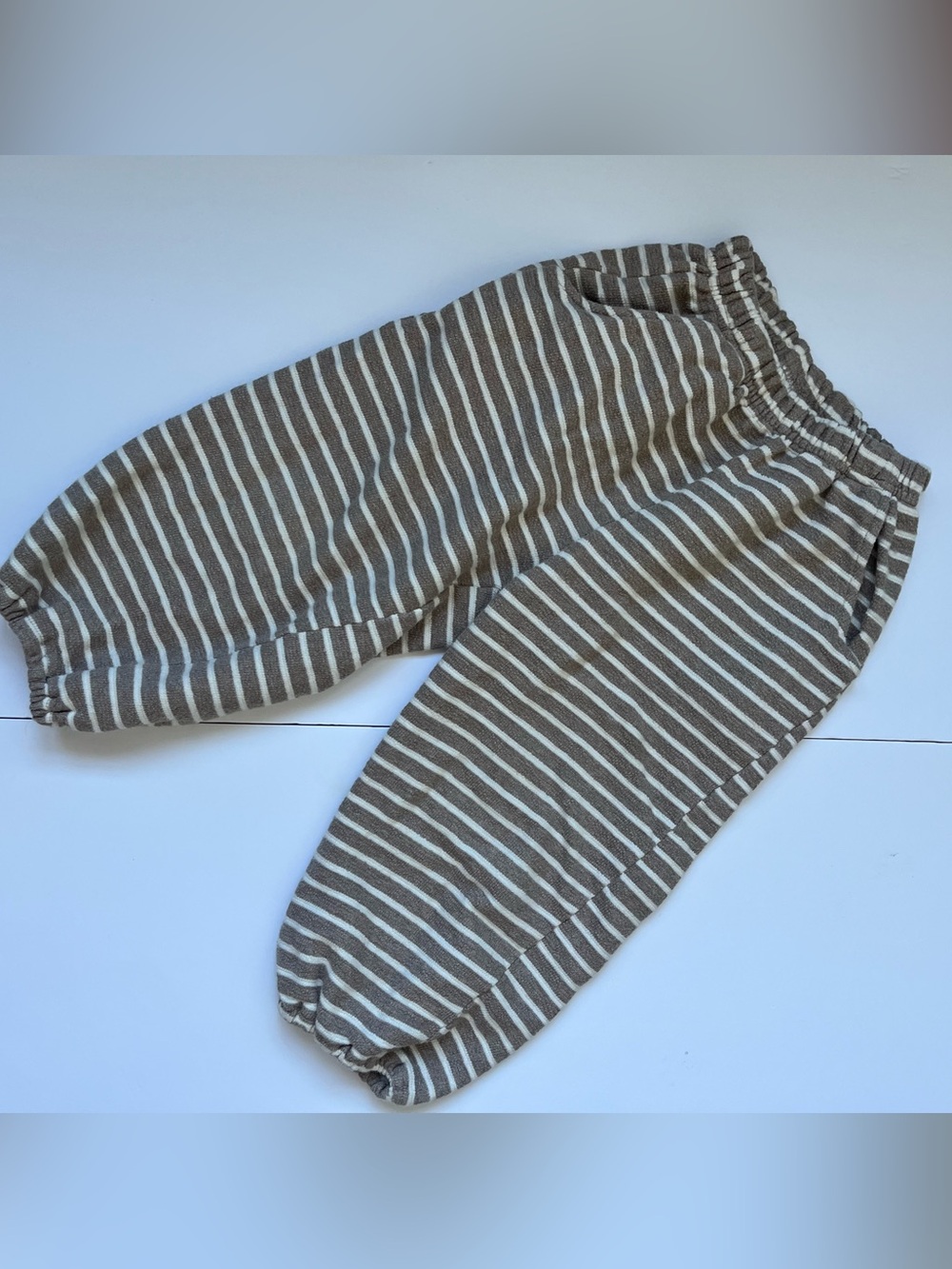 Striped Kids Casual Bubble Jogger Pants in Brown and Cream. Korean brand